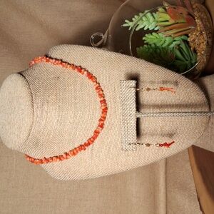Vintage Red Orange Coral Necklace and Earring Set
